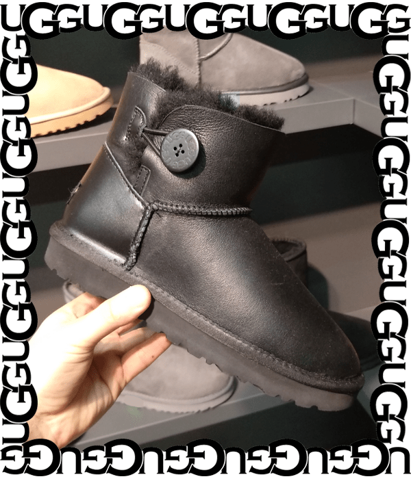 низкие кожанные угги с пуговицей UGG Mini Bailey Button Leather Black